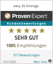 ProvenExpert: SEHR GUT, 317 Bewertungen für Easy24 Umzüge